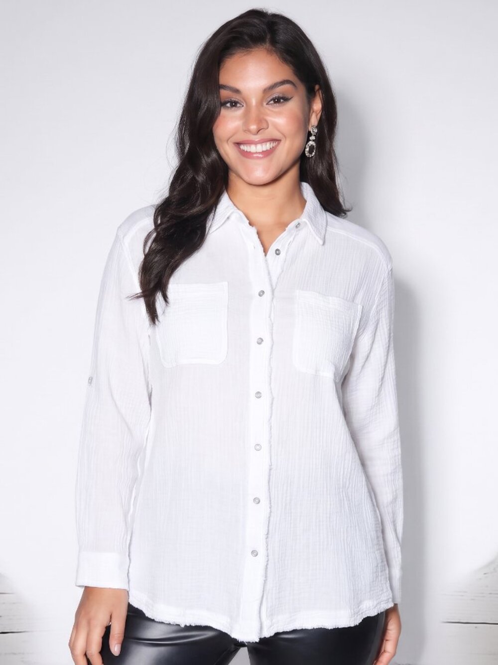 Tribal Jeans White Button Down Gauze Tunic